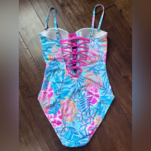 Lilly Pulitzer Jules Lattice One Piece Swimsuit Rainforest Retreat 6 - Picture 2 of 4